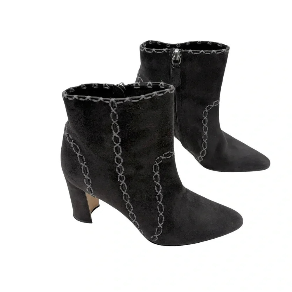 Manolo Blahnik charcoal gray suede heeled boots size 39 - Picture 2 of 9